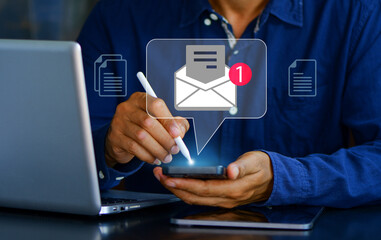 Email campaign alert concept. New email send notification for business e-mail communication. Digital marketing, internet technology.