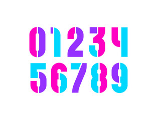 Numbers set, playful numerals 0 to 9 made in stencil style, vector illustration 10EPS