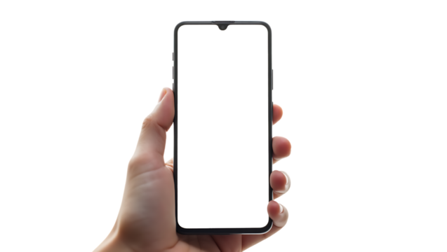 smartphone in hand, png mockup for any background and any image on the screen