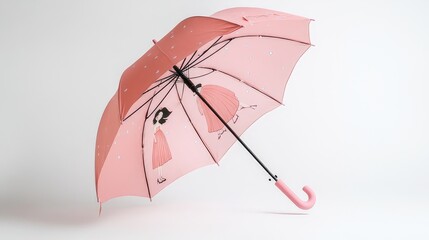 Open red umbrella isolated on white background, A pink umbrella with small white flower, isolated on a white background, Pink umbrella on white background
