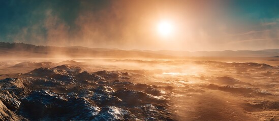 Solar panel array with metallic frame on green rooftop, surrounded by nature, blue sky, minimal design, and renewable energy concept background

