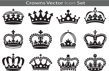 Obraz premium A Set of Crown silhouette icon collection vector illustration on a white background