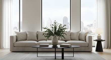 minimalist living room interior with soft natural lighting
