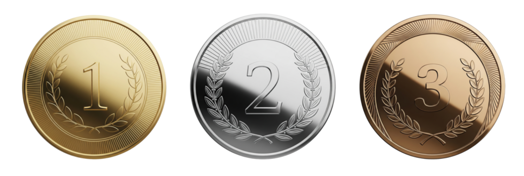 gold, silver, bronze medals set with numbers