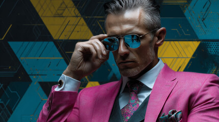 Beautiful retro businessman announces pop art retro vector