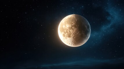 Fototapeta premium Mysterious Moon Illuminated in Starry Deep Space with Nebula moon space illuminated nebula stars orb