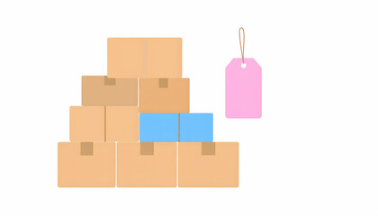 Obraz premium Stack of Cardboard Boxes with a Pink Tag