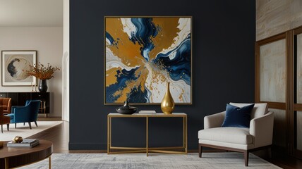 Modern art piece on dark wall, stylish room
