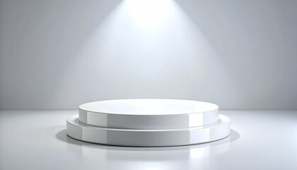 White Round Podium With Spotlight In Minimal Studio Setting