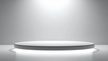White Round Podium with Subtle Lighting on a Grey Background