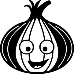 Cute cartoon onion character with smiling face and big eyes, adding playful touch to any design