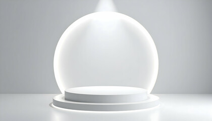 White Round Podium with Bright Glow on Minimalist Background