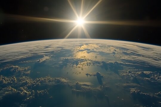 Earth from space with sun