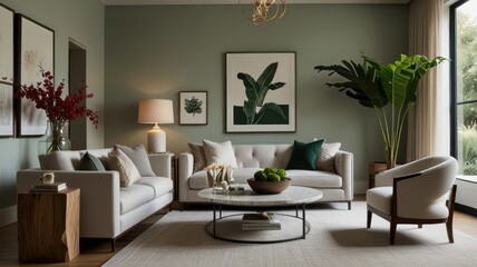 Modern minimalist living room with neutral tones