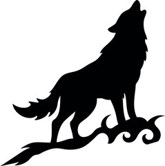 Fox, Wolf, howling on hill, icon, logo, vector illustration	
