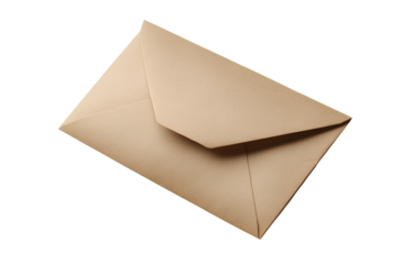 A brown envelope isolated on a transparent background, a PNG file. 