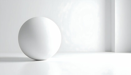 White Sphere in Minimalist White Room Setting