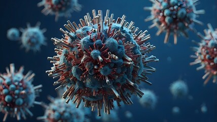 Coronavirus particles in blue background