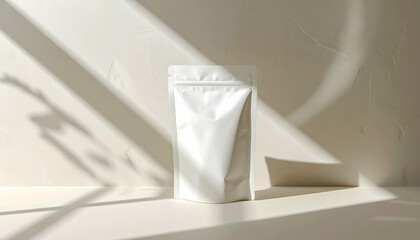 White Stand Up Pouch Mockup in Soft Sunlight