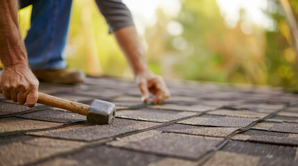 A roof repairman in a bright atmosphere