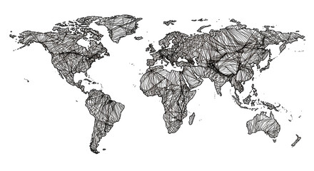 Intricate Line Art World Map Global Network Illustration