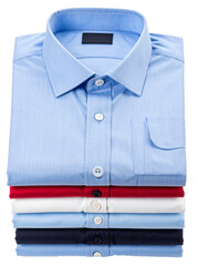 top view of pile of neatly shirts isolated on white