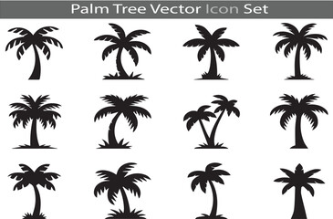A Set of palm tree silhouette icon collection vector illustration on a white background