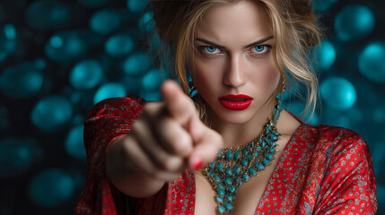 woman point finger at you gesture. Pop art retro comic book cartoon drawing  illustration kitsch vintage