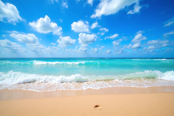 Fototapeta premium sandy beach with a blue sky and white clouds1