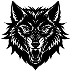 Wolf Angry Face Silhouette On White Background