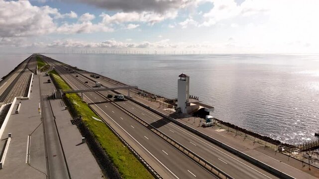 Afsluitdijk causeway enclosing ijsselmeer lake, netherlands