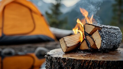 Campfire Burning Brightly in the Woods at Night