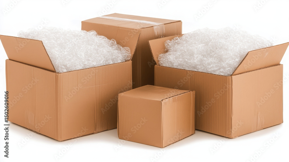 Poster secure online shipping with packing materials like bubble wrap and boxes