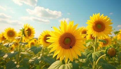 Fototapeta premium sunflower field with blue sky
