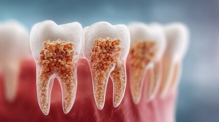 High-Resolution 3D Rendering of a Human Jaw with Detailed Tooth Formation and Decay
