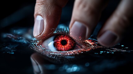 Closeup of a Finger Interacting with a Digital Eye Biometric System