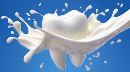 Creative 3D Milk Splash Sculpted into the Form of a Heart Against a Blue Background