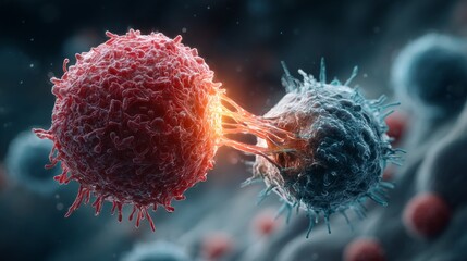 Detailed Cellular Illustration of Interaction Between Human Immune Cells in High Resolution