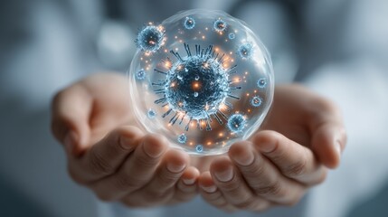 Doctor Holding a Transparent Floating Shield Representing Virus Protection and Health Safety