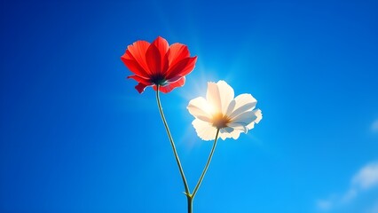 Fototapeta premium red poppies on blue sky background