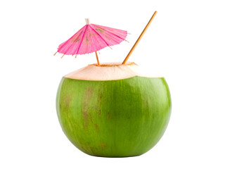 tropical green coconut with a pink umbrella beautifully illustrated in watercolor style perfect for summer themes drinks and vacation concepts isolated on transparent background png 18682711 1