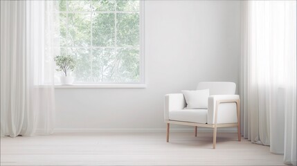 Minimalist living room corner with modern armchair and natural light. Simplicity and calm in contemporary design.