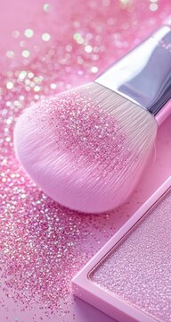 Close-up of a pink makeup brush with glitter