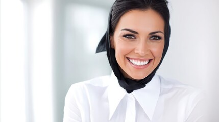 Confident Arab businesswoman smiling, portrait on white background - professionalism and success in modern workplace