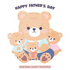 Naklejka premium Happy Father Day with Daddy Bear and cute Bear kawaii Bear in cartoon vector illustration