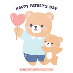 Happy Father Day with Daddy Bear and cute Bear kawaii Bear in cartoon vector illustration