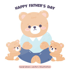 Happy Father Day with Daddy Bear and cute Bear kawaii Bear in cartoon vector illustration