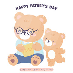Happy Father Day with Daddy Bear and cute Bear kawaii Bear in cartoon vector illustration