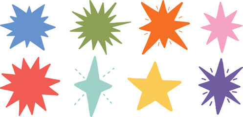 Set of colorful bursting speech bubbles in flat design cute sticker