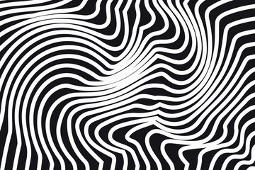 Abstract twisted black and white background. Optical illusion of distorted surface. Twisted wavy stripes. Vector eps10